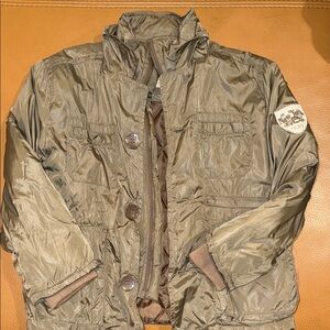 Kids Olive Green Jean-Style Jacket with Patch Detail